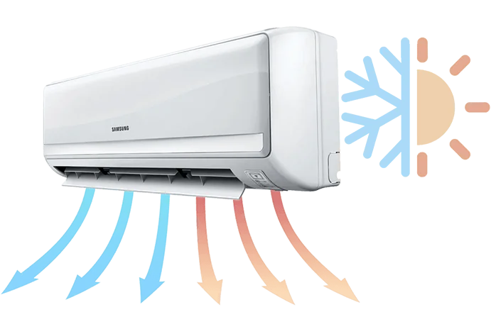 Air conditioner showing hot and cold airflow